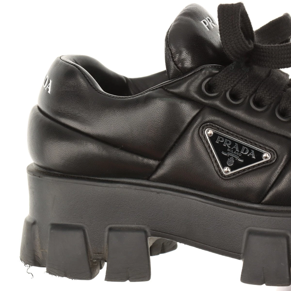 【美品】プラダ スニーカー モノリス 黒 39 24〜24.5cm程度 プラダ モノリス レザー スニーカー 35 レディース ブラック 119