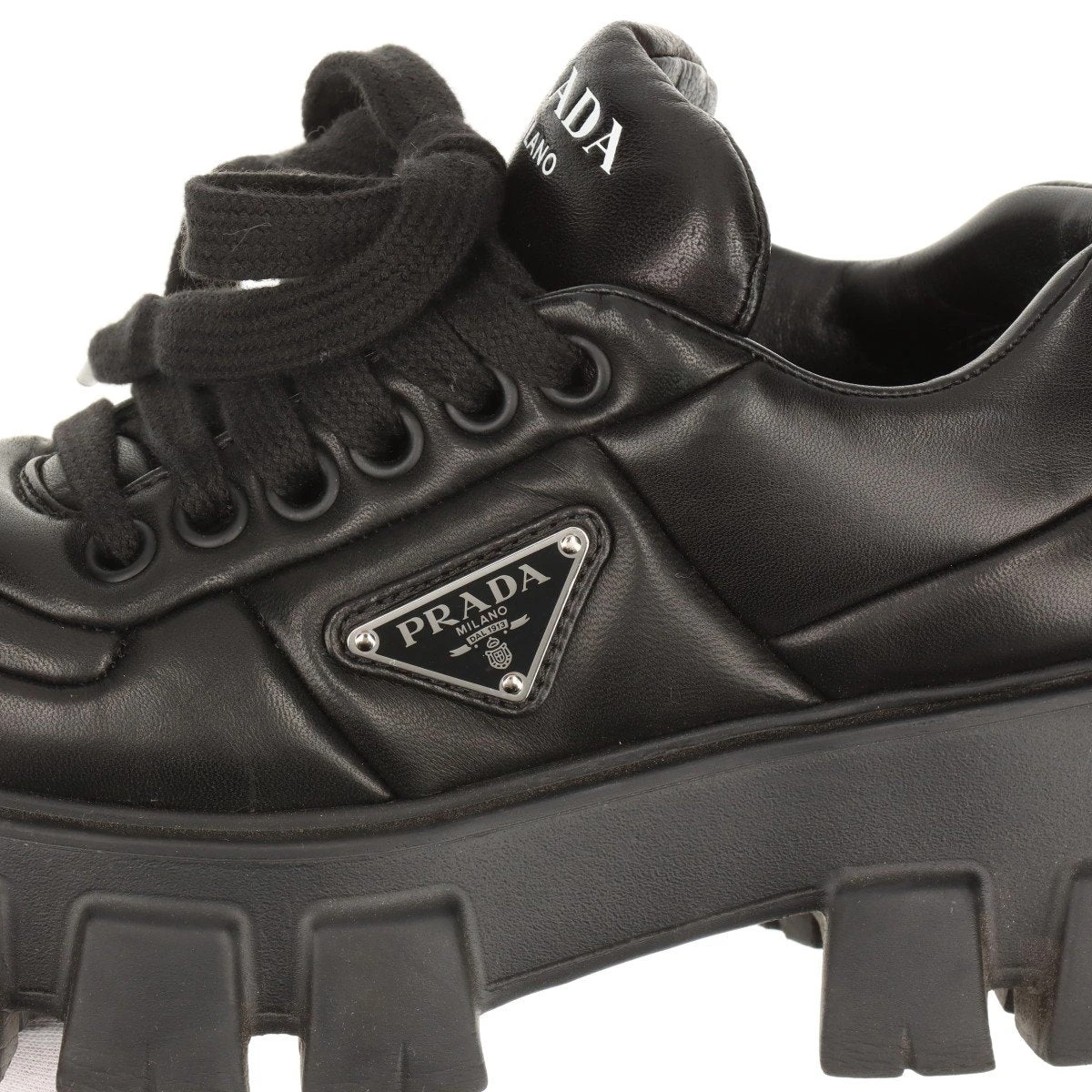 PRADA モノリススニーカー 厚底 36 PRADA】モノリス レザー 厚底レースアップ スニーカー (PRADA