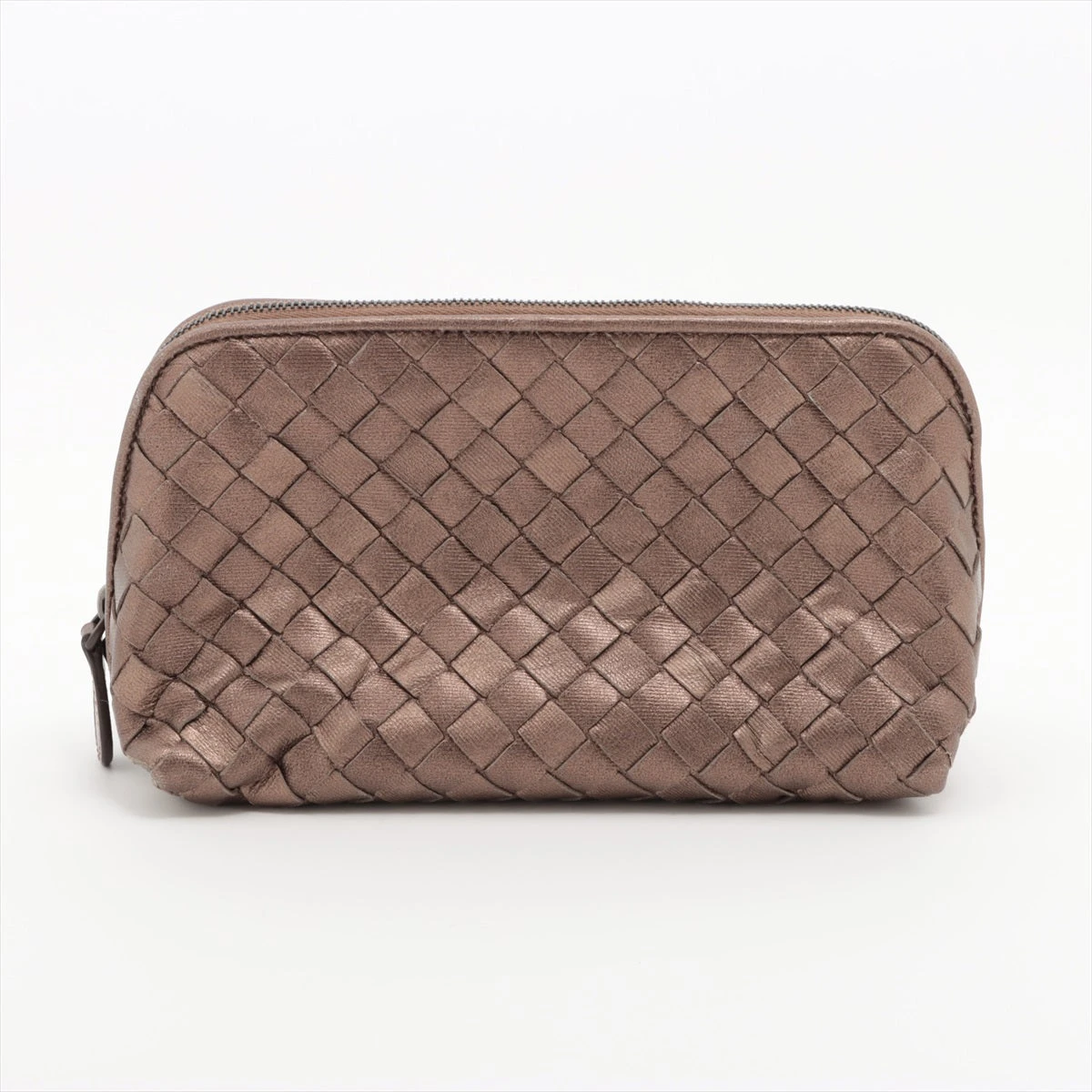 ボッテガヴェネタ イントレチャート レザー ポーチ メタリックブラウン  