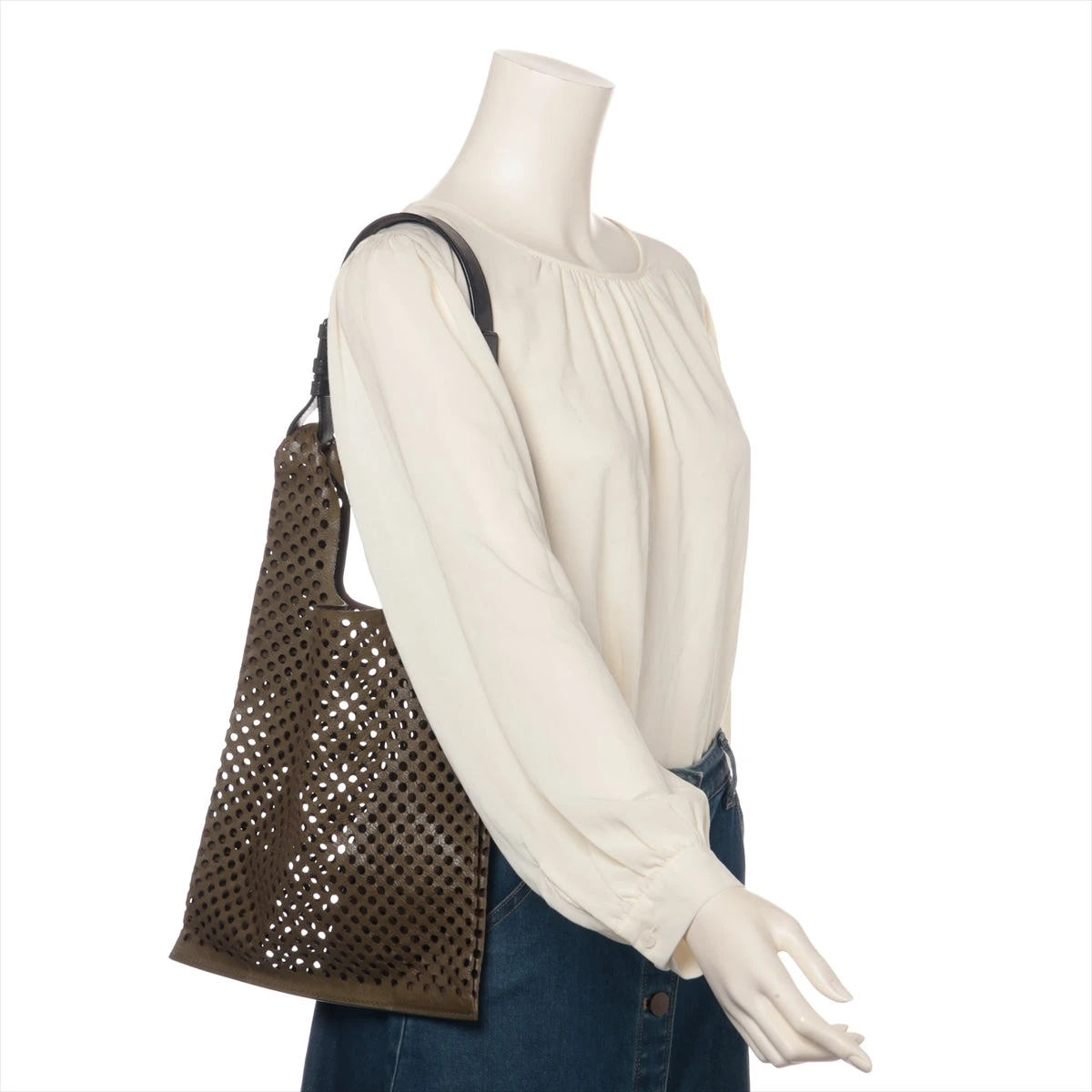 ジルサンダー パンチングレザー トートバッグ グリーン×ブラック