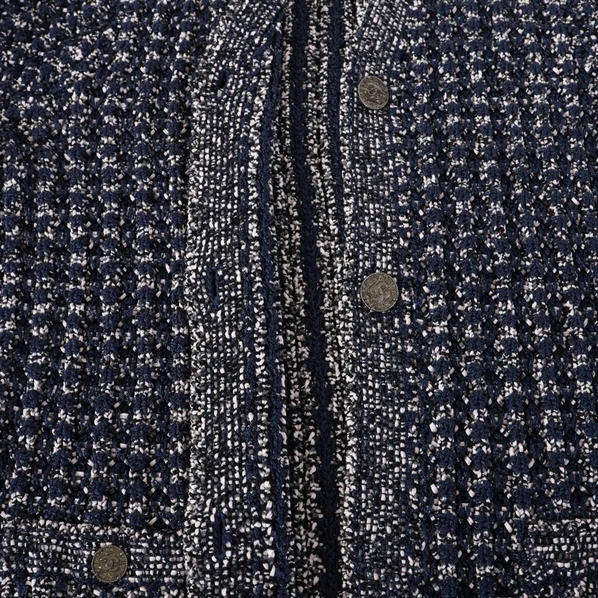 シャネル ココボタン コットン カーディガン 38 ネイビー