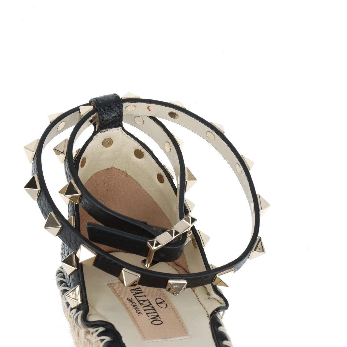 関税込◆VALENTINO スタッズ レザー ウェッジ エスパドリーユ 関送込】VALENTINO ロックスタッズ レザー ウェッジ サンダル