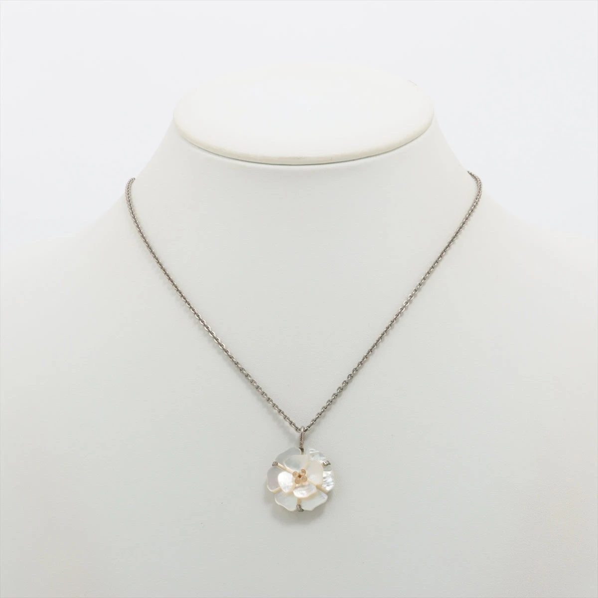 シャネル カメリア 98A ネックレス GP×シェル シルバー×ホワイト 