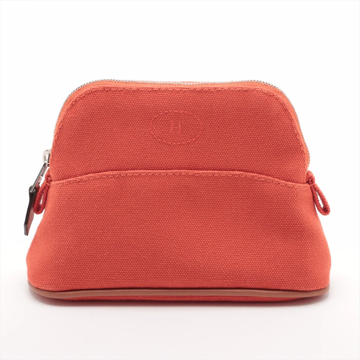 エルメス ボリードポーチPM キャンバス ポーチ オレンジ シルバー金具  