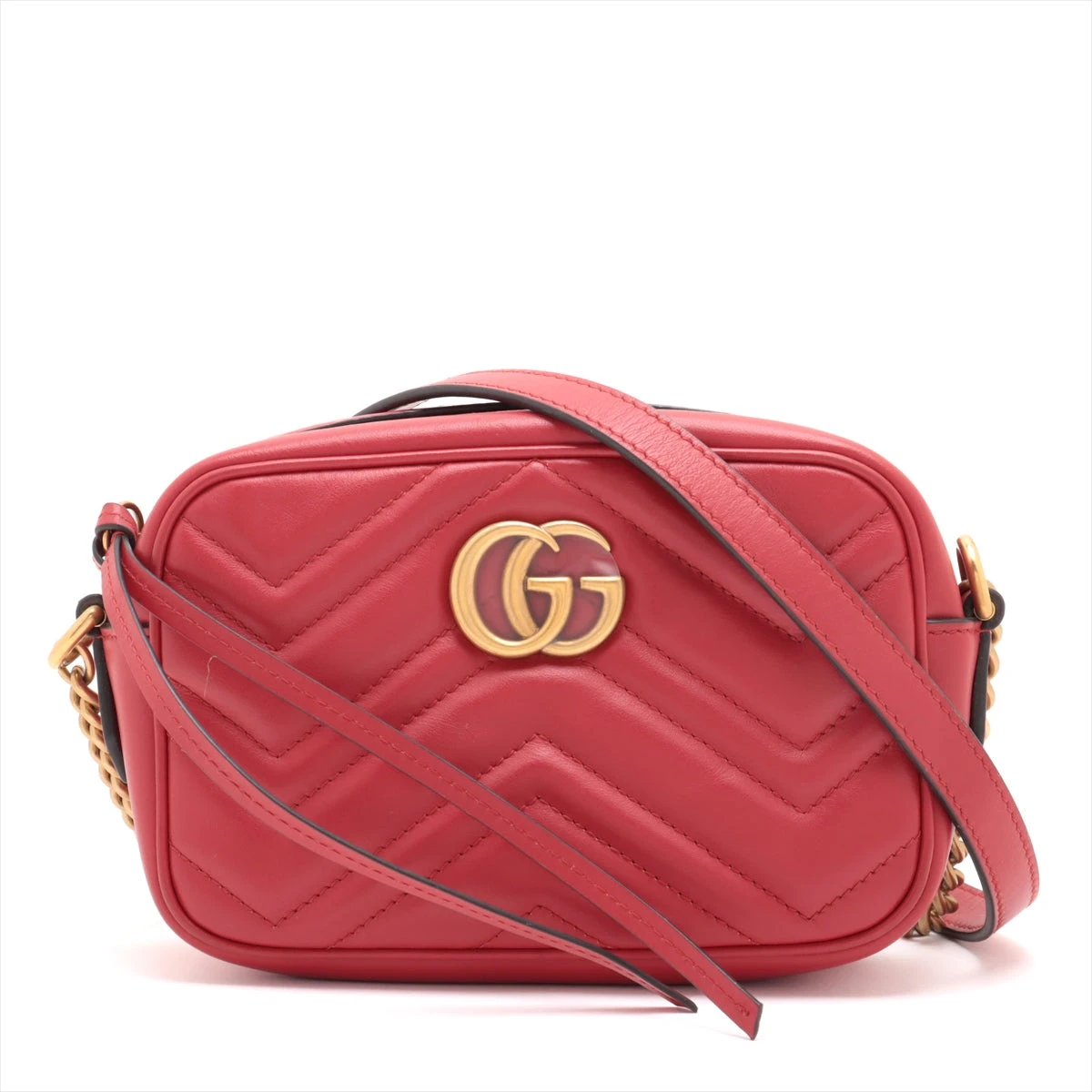 新品 グッチ GGマーモント レザー チェーンショルダーバッグ レッド バッグ