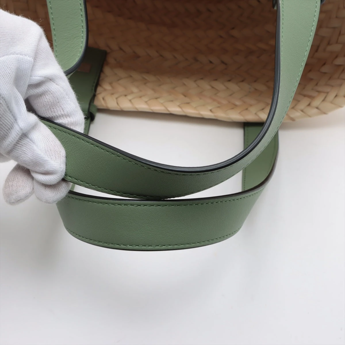 未使用品【LOEWE】カゴバッグ/スモール/ラフィア/バスケット ロエベ バスケットスモール ラフィア×レザー カゴバッグ