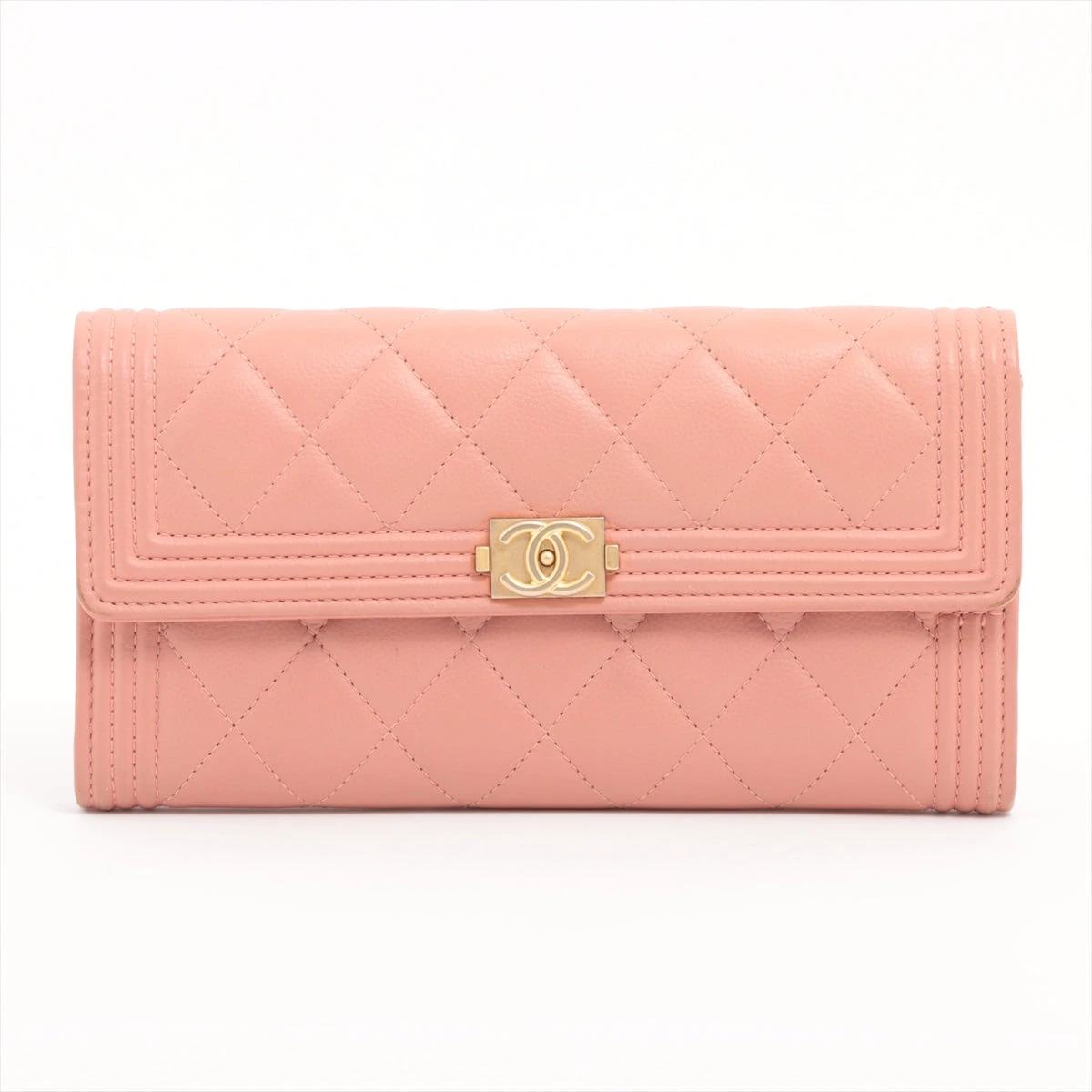 シャネル ボーイシャネル キャビアスキン 財布 ピンク ゴールド金具 23  