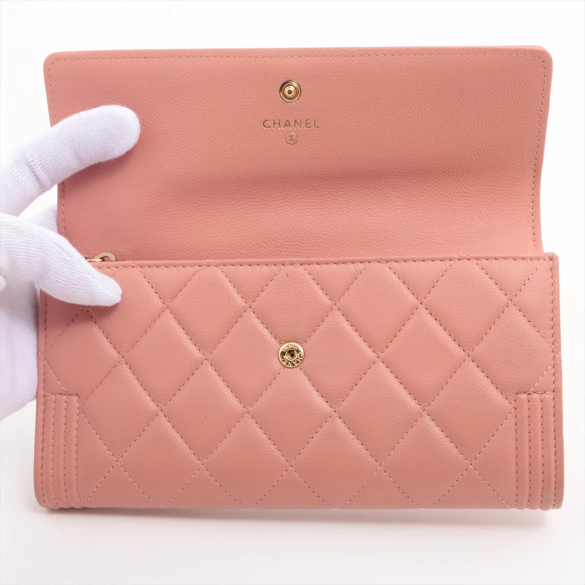 シャネル ボーイシャネル キャビアスキン 財布 ピンク ゴールド金具 23  