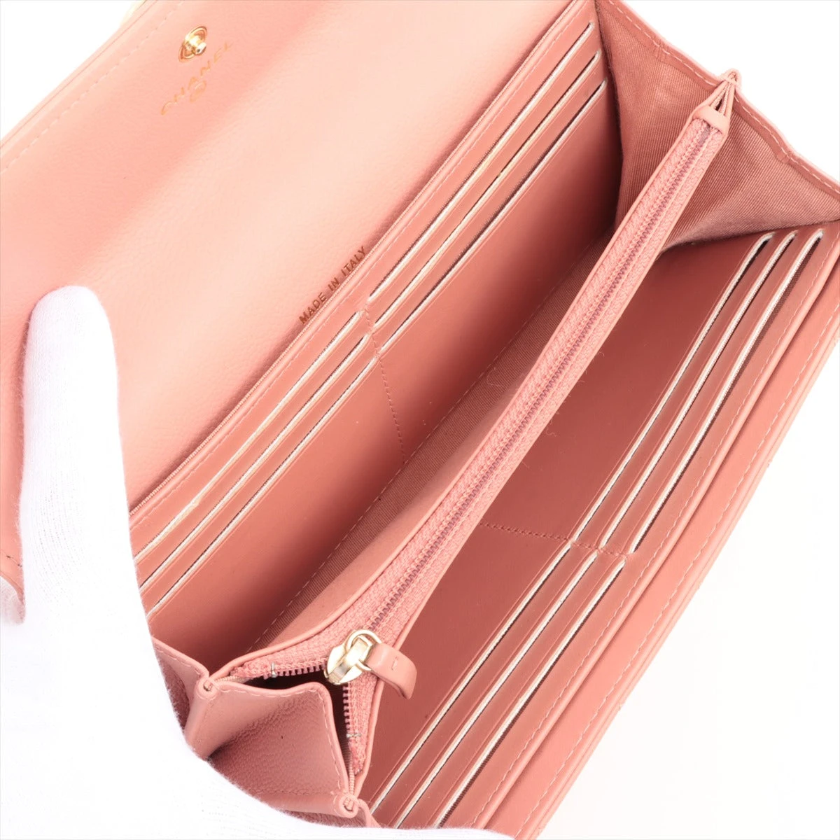 シャネル ボーイシャネル キャビアスキン 財布 ピンク ゴールド金具 23  