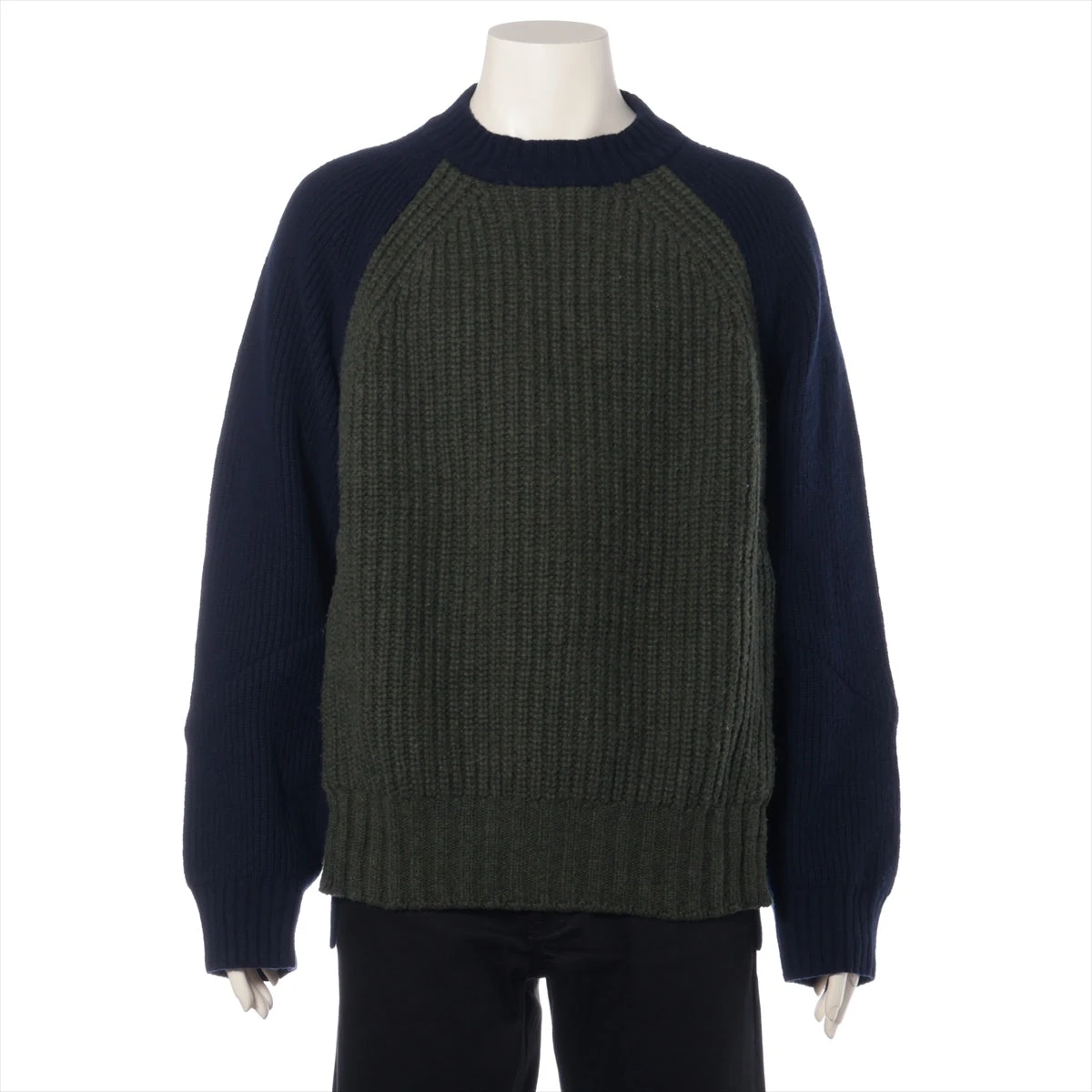 サカイ 21AW ウール×ナイロン ニット 3 メンズ ネイビー×グリーン 21