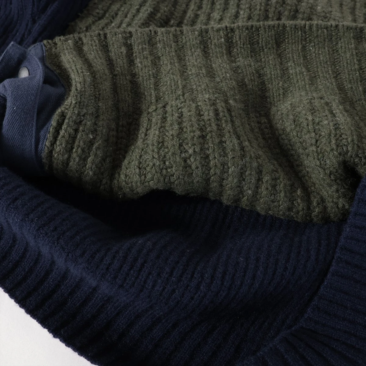 サカイ 21AW ウール×ナイロン ニット 3 メンズ ネイビー×グリーン 21
