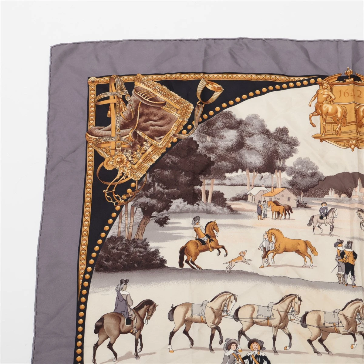 ☆HERMES☆ スカーフ カレ90 馬のプレゼンテーション ベージュ. エルメス カレ 90 PRESENTATION DE CHEVAUX 馬の