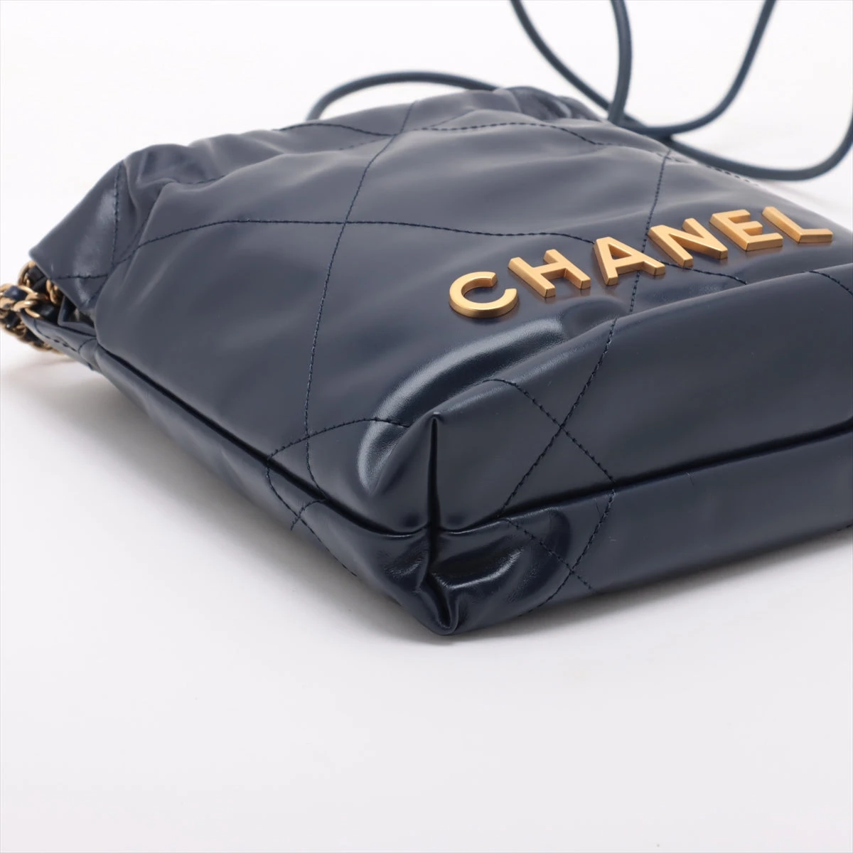【超希少】シャネル ベルト チェーン ゴールド金具 レザー ネイビー 65/26 CHANEL シャネル ベルト ビッグバックル キャンバス レザー