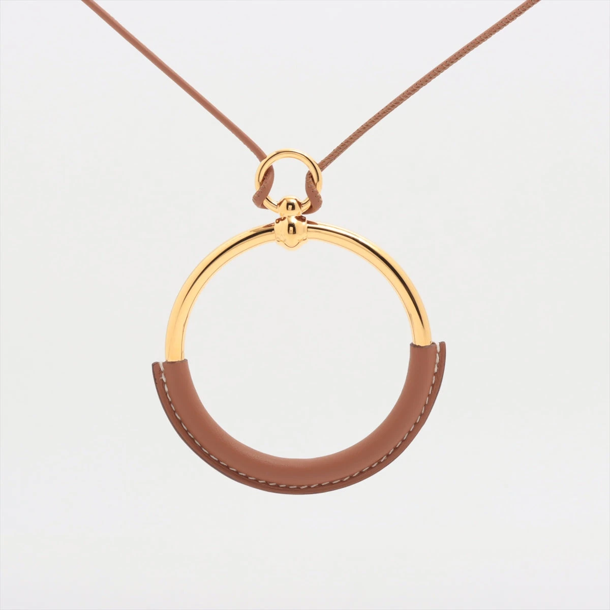 エルメス ペンダント ループ ペンダント GP×革 ブラウン×ゴールド