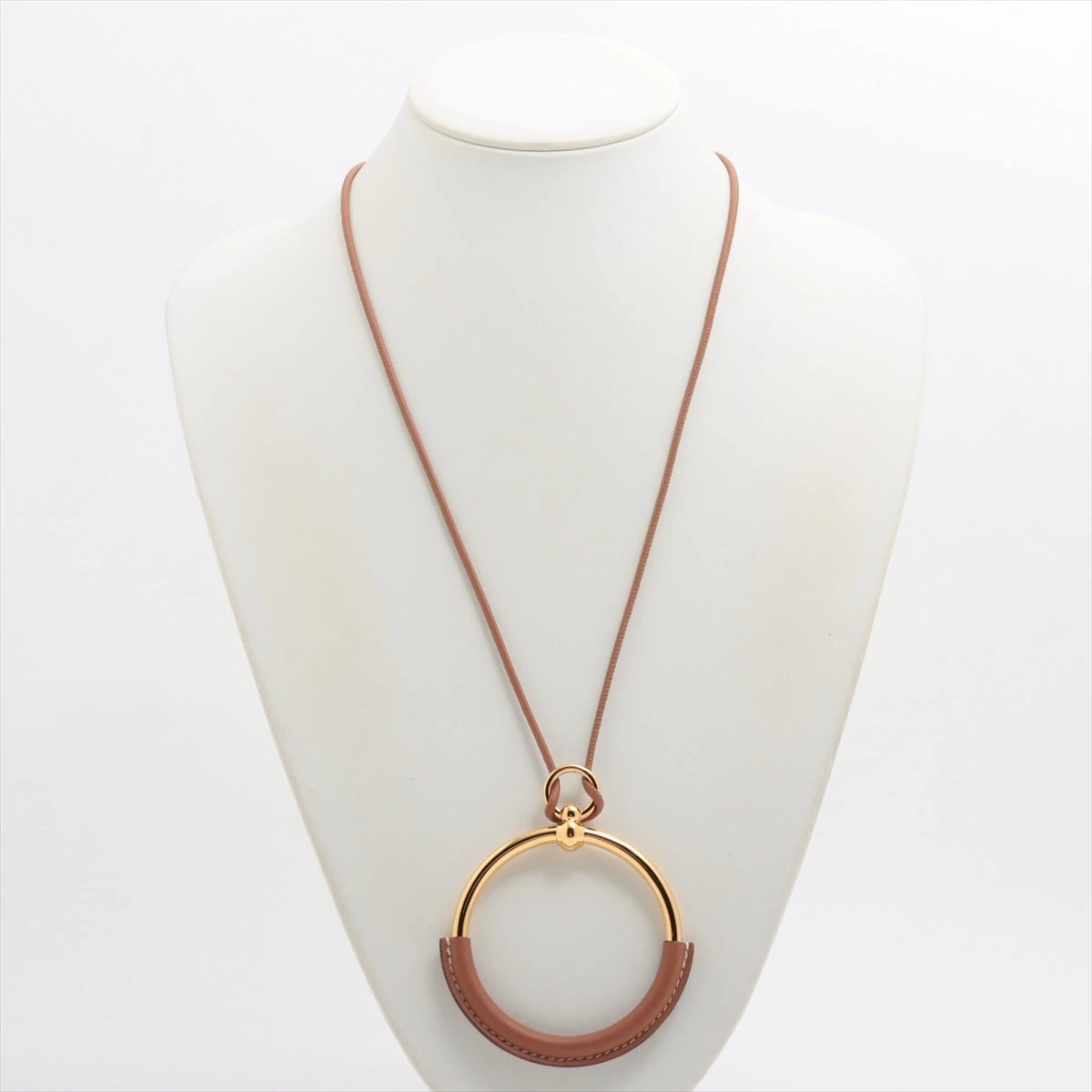 エルメス ペンダント ループ ペンダント GP×革 ブラウン×ゴールド