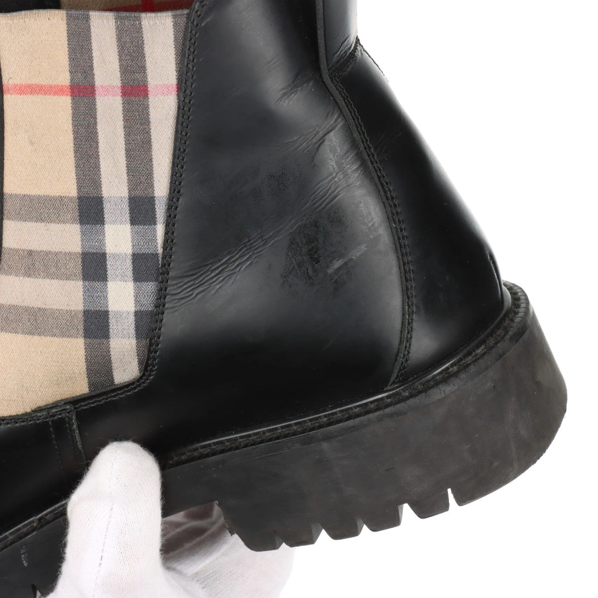 バーバリー レザー サイドゴアブーツ 42 メンズ ブラック ノバチェック