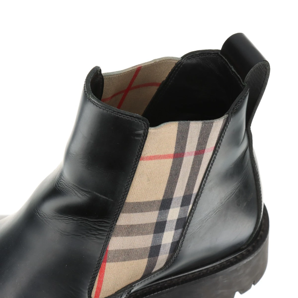 バーバリー レザー サイドゴアブーツ 42 メンズ ブラック ノバチェック