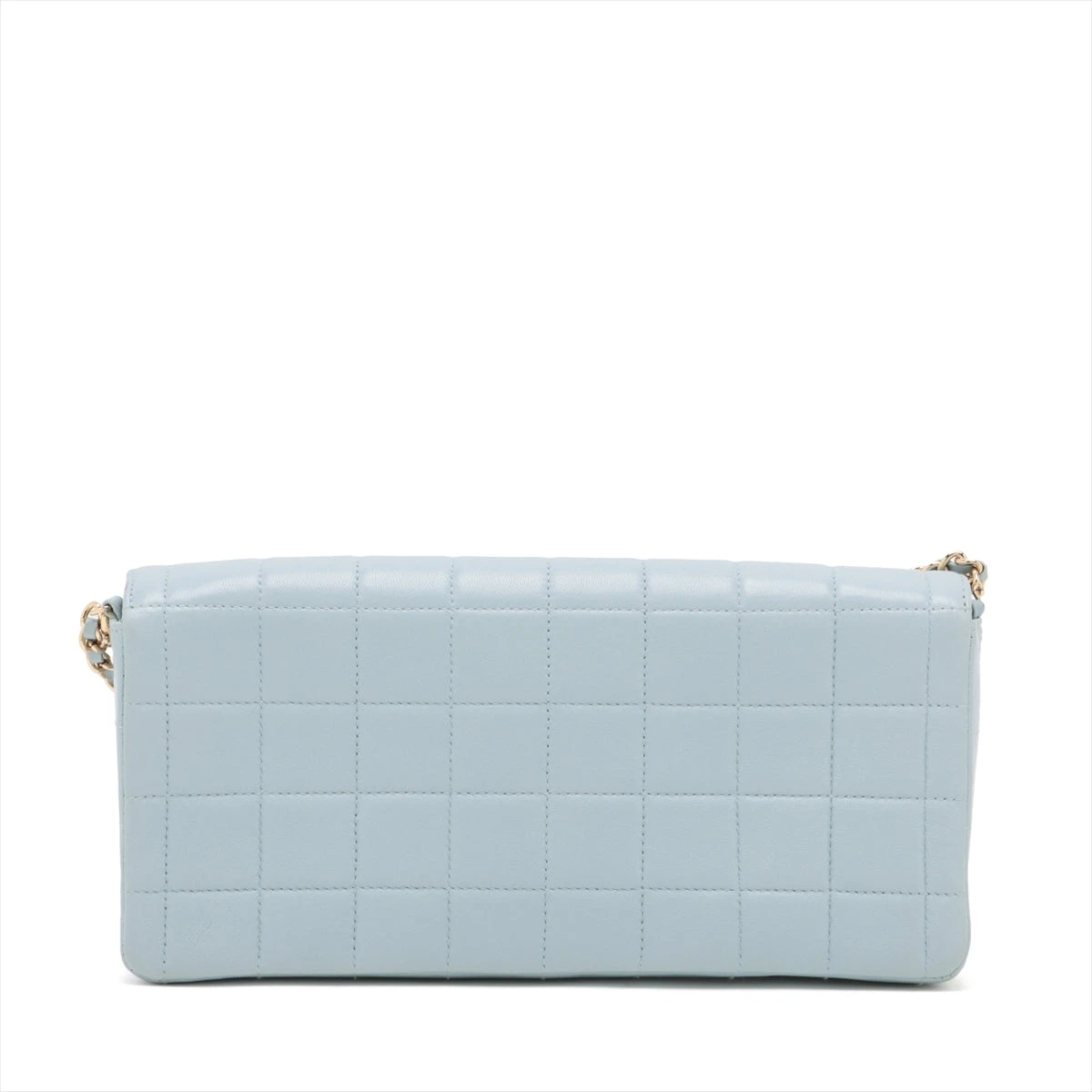 シャネル CHANEL チョコバー ラムスキン ポーチ 水色 ライトブルー