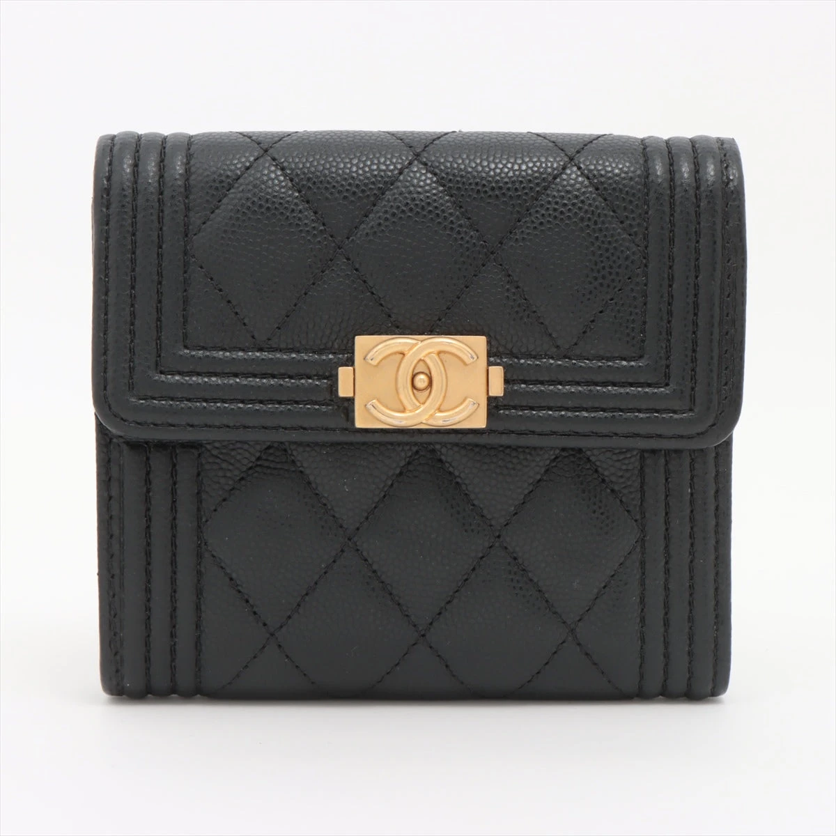 輝きを添えて☆CHANEL ミニウォレット キャビアスキン黒 シャネル ボーイシャネル キャビアスキン コンパクトウォレット