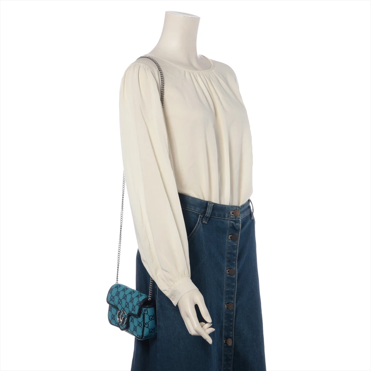 グッチ GGマーモント キャンバス×レザー チェーンショルダーバッグ  