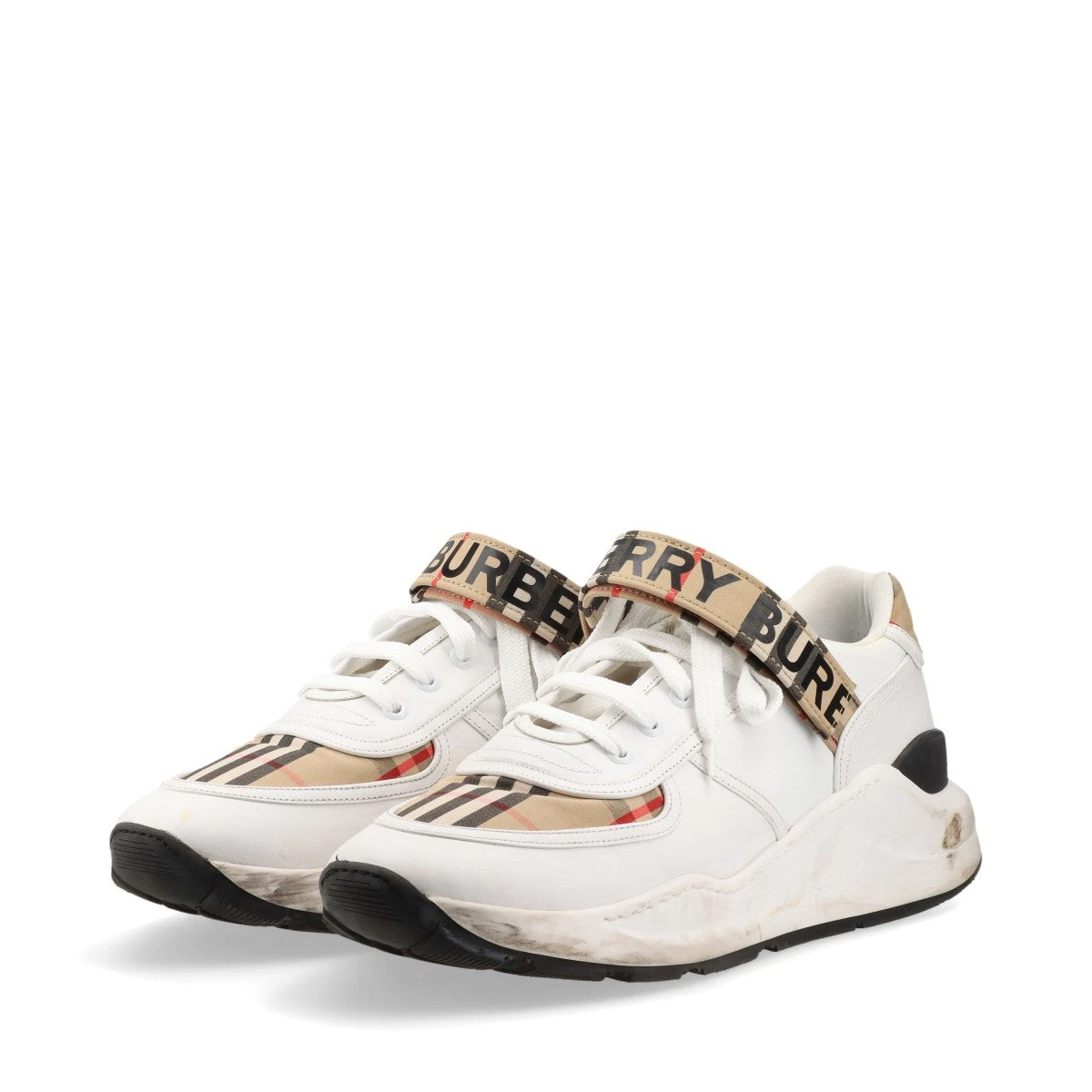 バーバリー レザー×ファブリック スニーカー 42 メンズ ホワイト