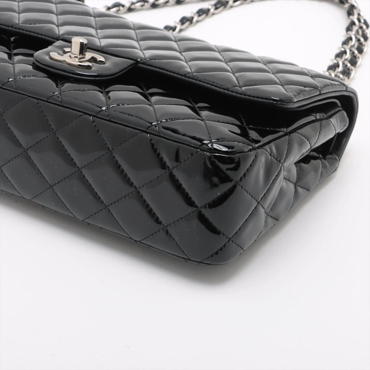 CHANEL シャネルパテントレザー マトラッセ ダブルチェーンバッグ シャネル マトラッセ パテントレザー ダブルフラップ ダブルチェーン