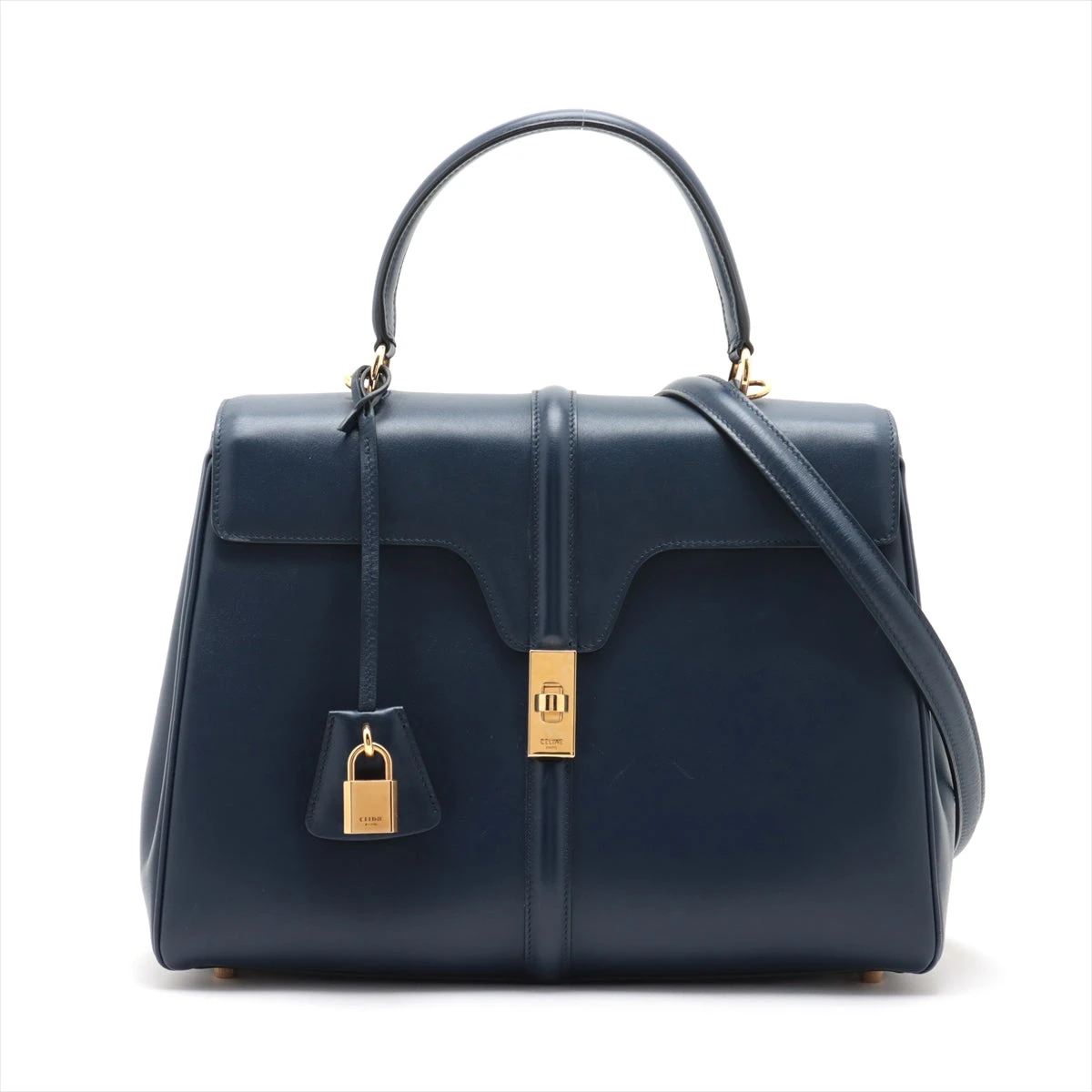 CELINE☆スモール 16(セーズ) カーフスキン / ネイビーブルー セリーヌ 16セーズ クラシック レザー 2WAYハンドバッグ