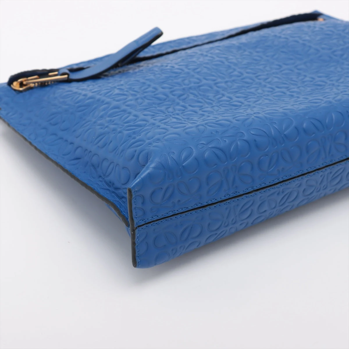 ロエベ リネン クラッチバッグ ゴールド金具 レザー バッグ ブルー ロエベ リネン クラッチバッグ ゴールド金具 レザー バッグ ブルー