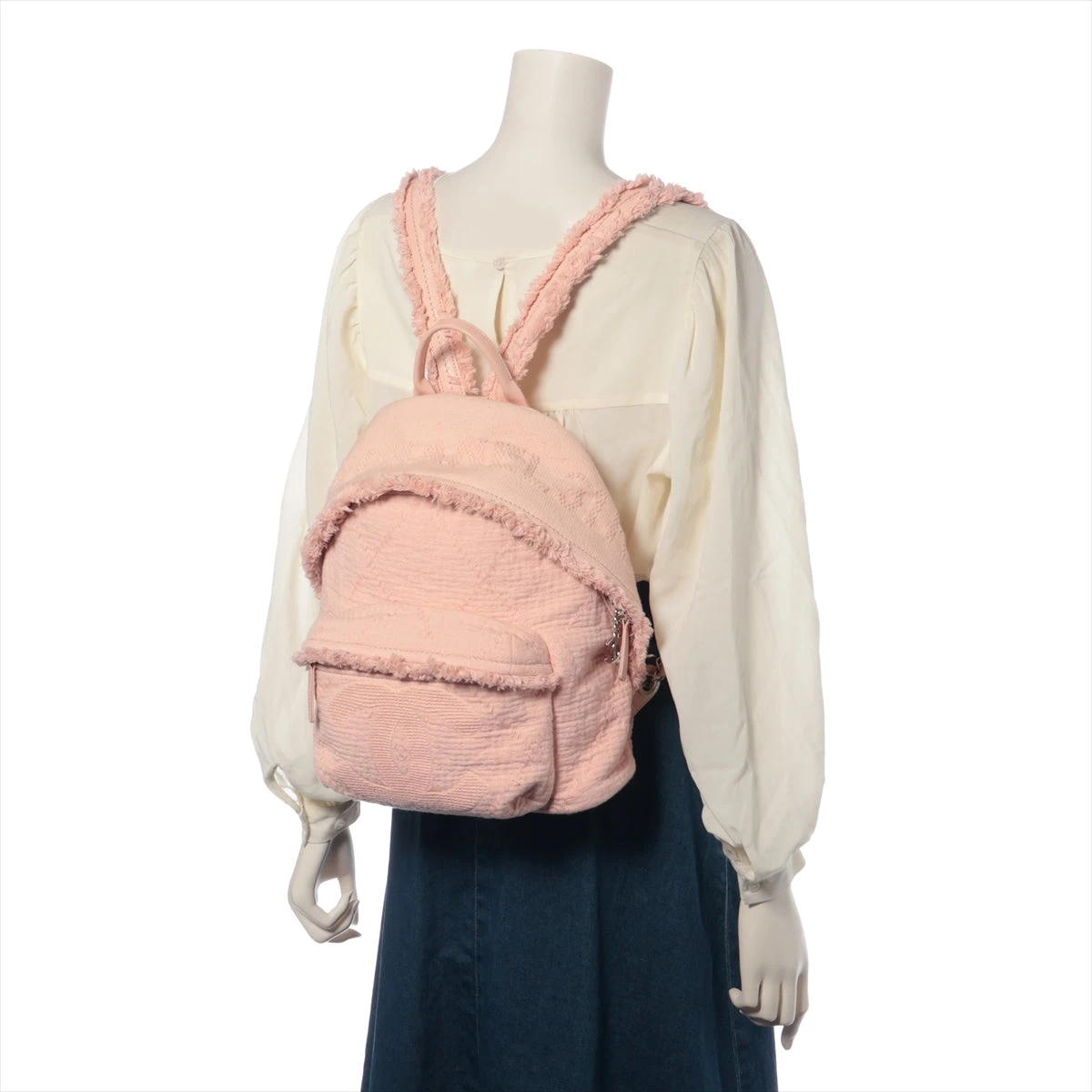 シャネル ココマーク キャンバス×レザー チェーンリュック ピンク