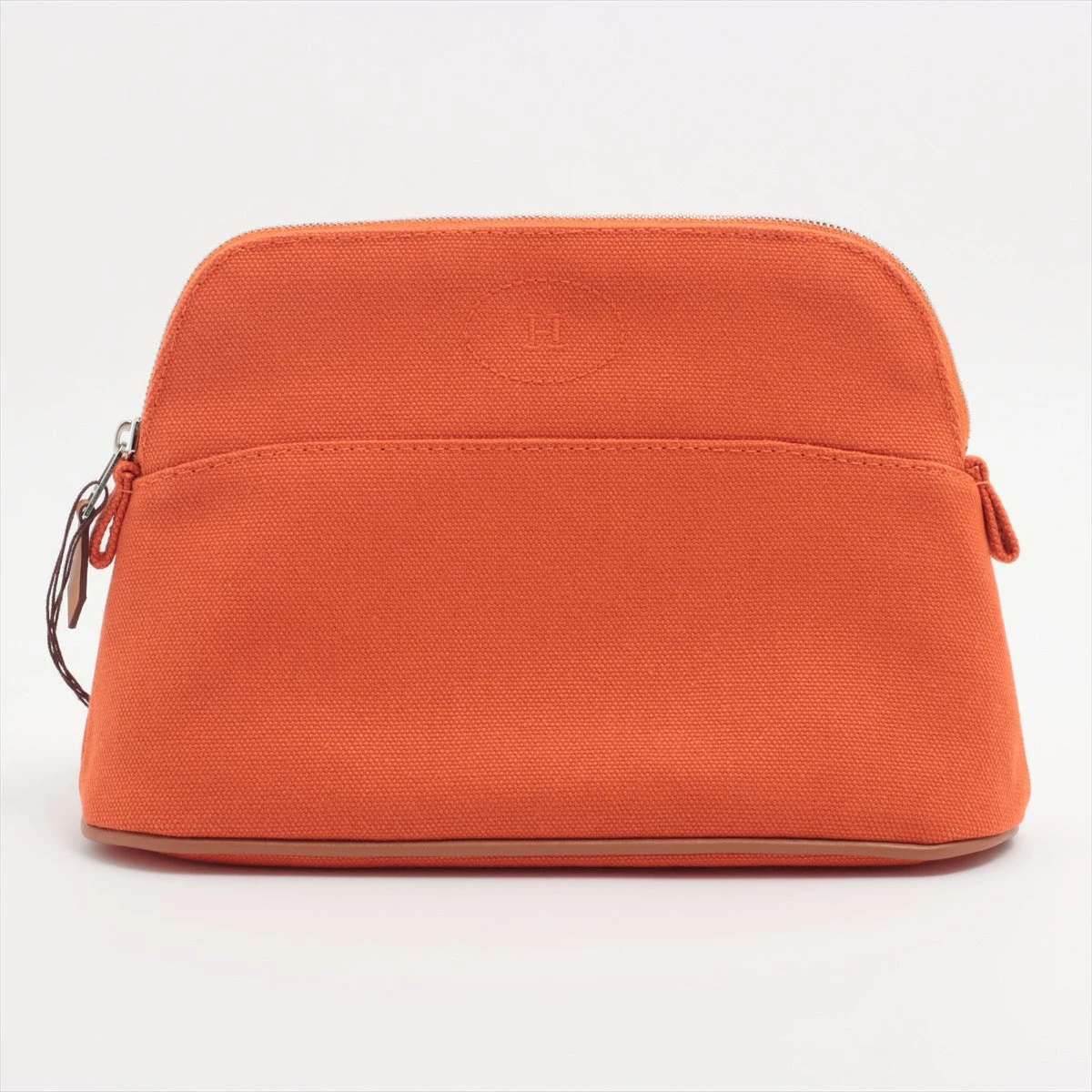 エルメス ボリードポーチ20 キャンバス ポーチ オレンジ シルバー金具  