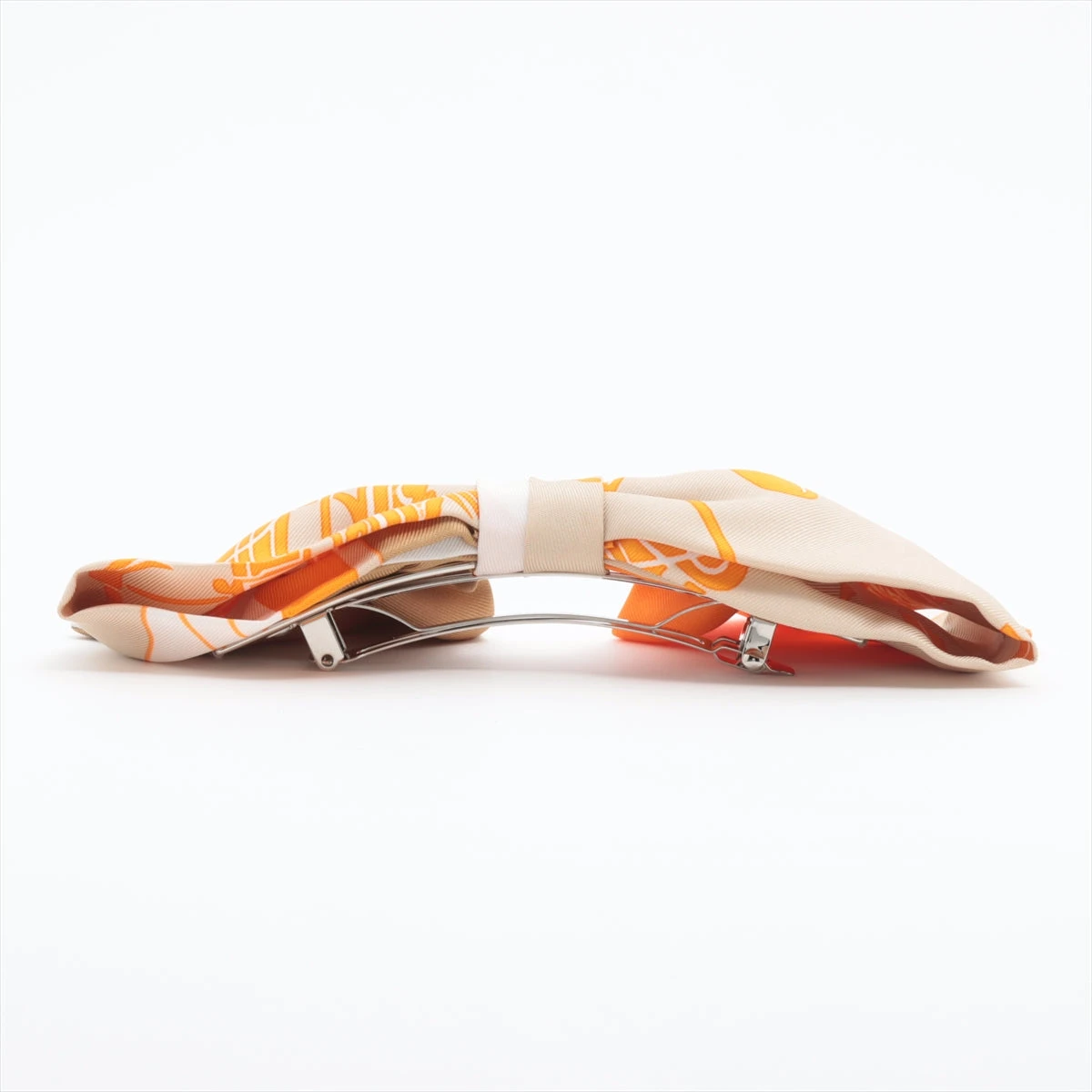 HERMES グルネル バレッタ シルク メタル ベージュ オレンジ