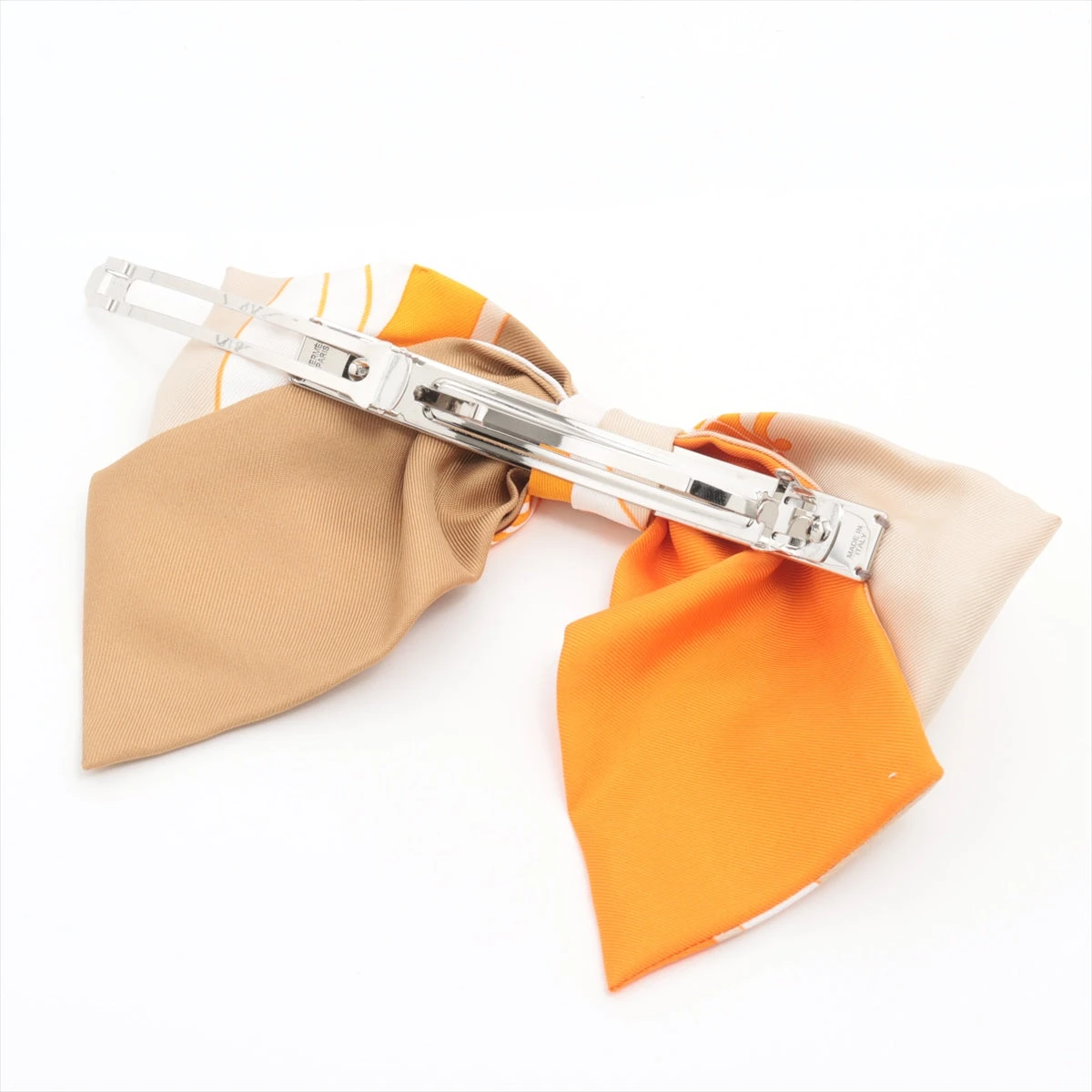 HERMES グルネル バレッタ シルク メタル ベージュ オレンジ