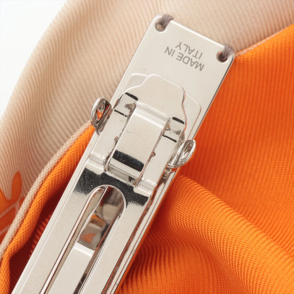 HERMES グルネル バレッタ シルク メタル ベージュ オレンジ