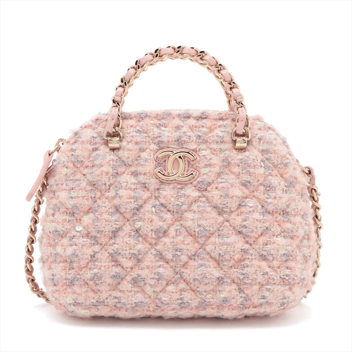 シャネル マトラッセ ツイード 2WAYショルダーバッグ ピンク ゴールド