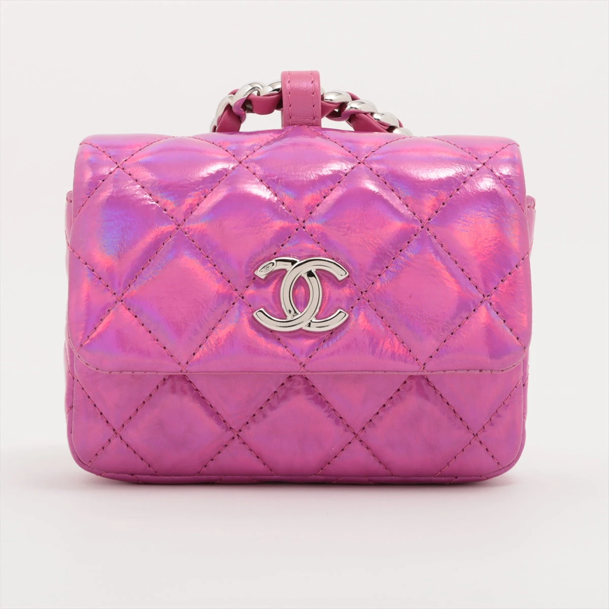 シャネル マトラッセ パテントレザー ポーチ パープル シルバー