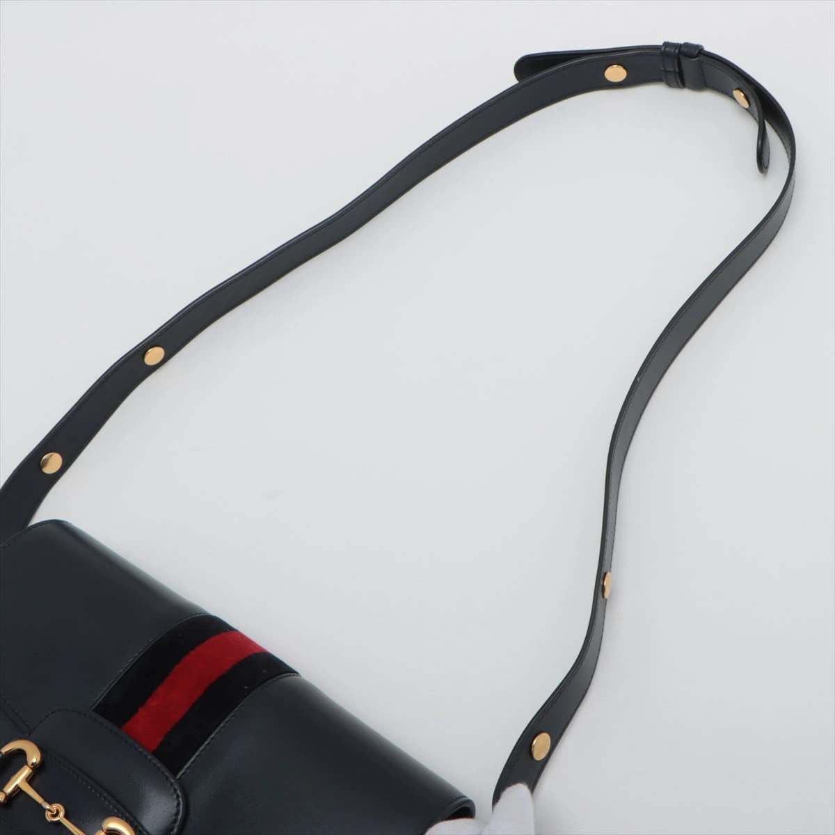 【美品】グッチ　ショルダーバッグ　ホースビット　シェリーライン　レザー　ネイビー 美品】グッチ ショルダーバッグ ホースビット シェリーライン
