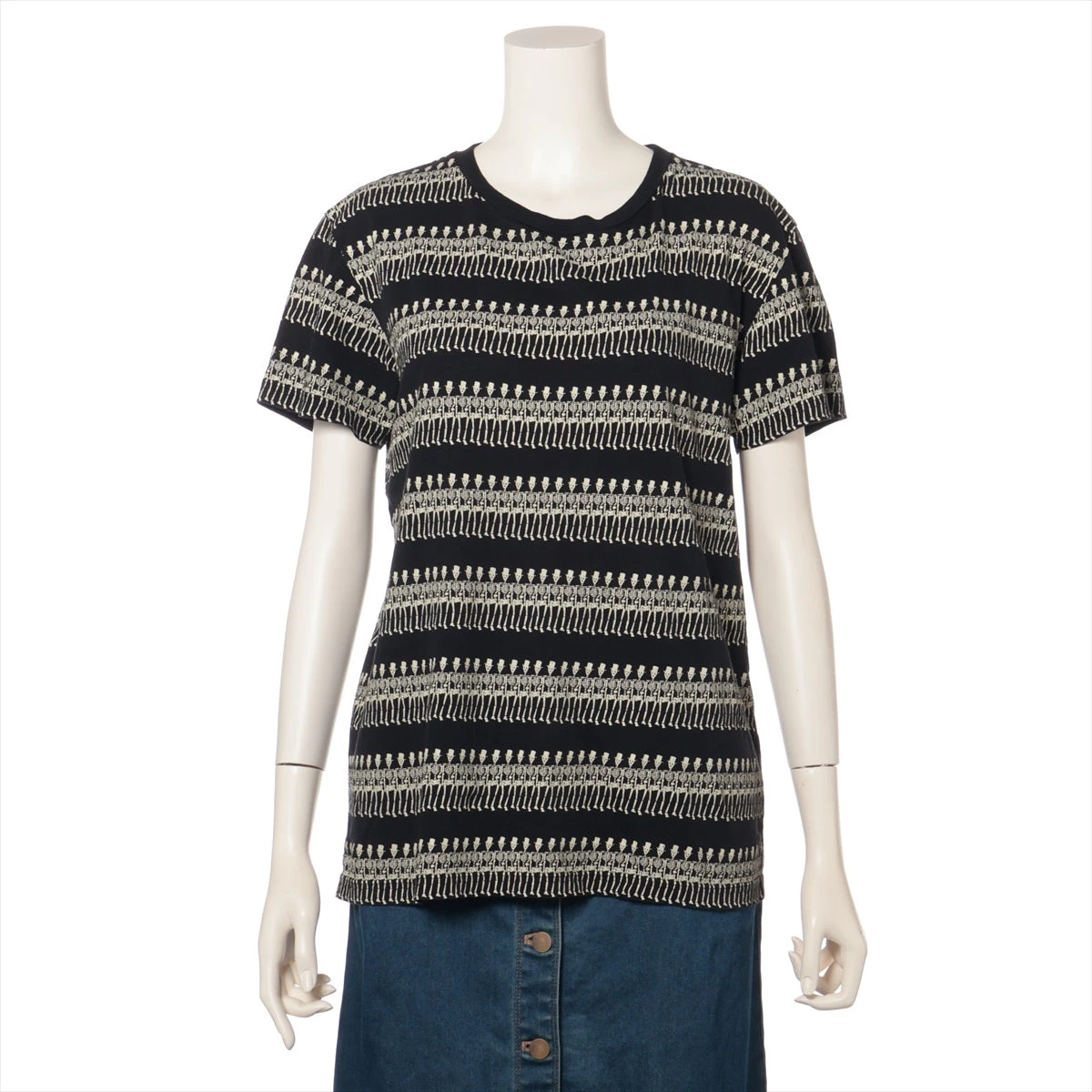SAINT LAURENT PARIS / サンローランパリ | コットンボーダーカットソー | XS | ブラック | レディース サンローランパリ 16年 コットン Tシャツ XS レディース