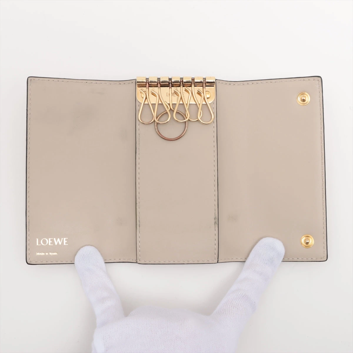 LOEWE ロエベ リピートアナグラム キーケース キーケース ベージュ ロエベ リピートアナグラム レザー キーケース ベージュ