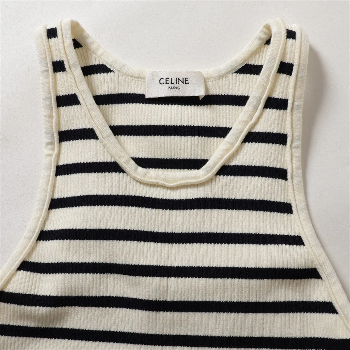 CELINE 定番アイボリー/ブラック ストライプ タンクトップ S 新品未使用 セリーヌ エディ期 コットン×ナイロン タンクトップ XS