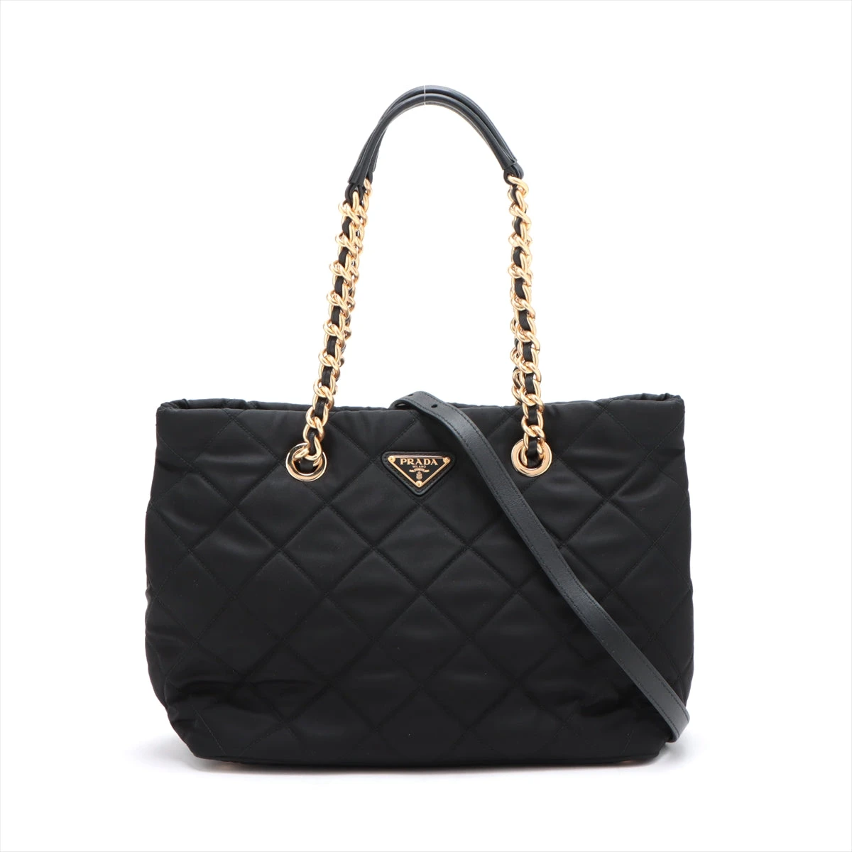 JADEXPRADA プラダ テスート トートバッグ チェーン ブラック プラダ テスート トートバッグ ブラック 1BG052 A3326480｜中古