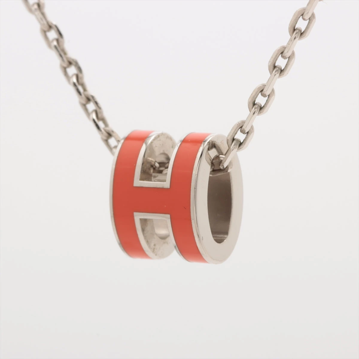 エルメス ポップH ネックレス　シルバー X オレンジ HERMES ポップH ネックレスオレンジシルバー