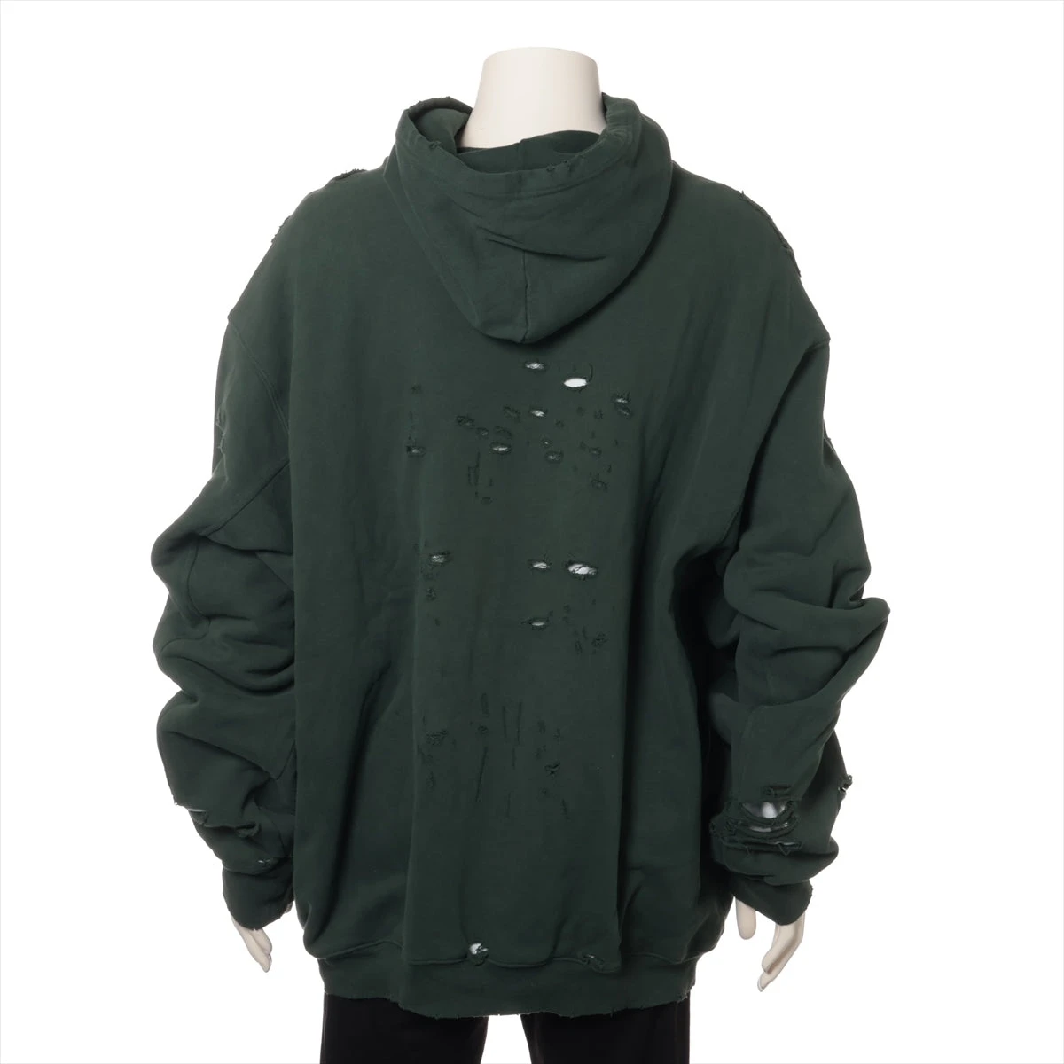 BALENCIAGA ダメージ加工 パーカー ダークグリーン BALENCIAGA】TAPE TYPE RIPPED POCKET HOODIE ラージフィット
