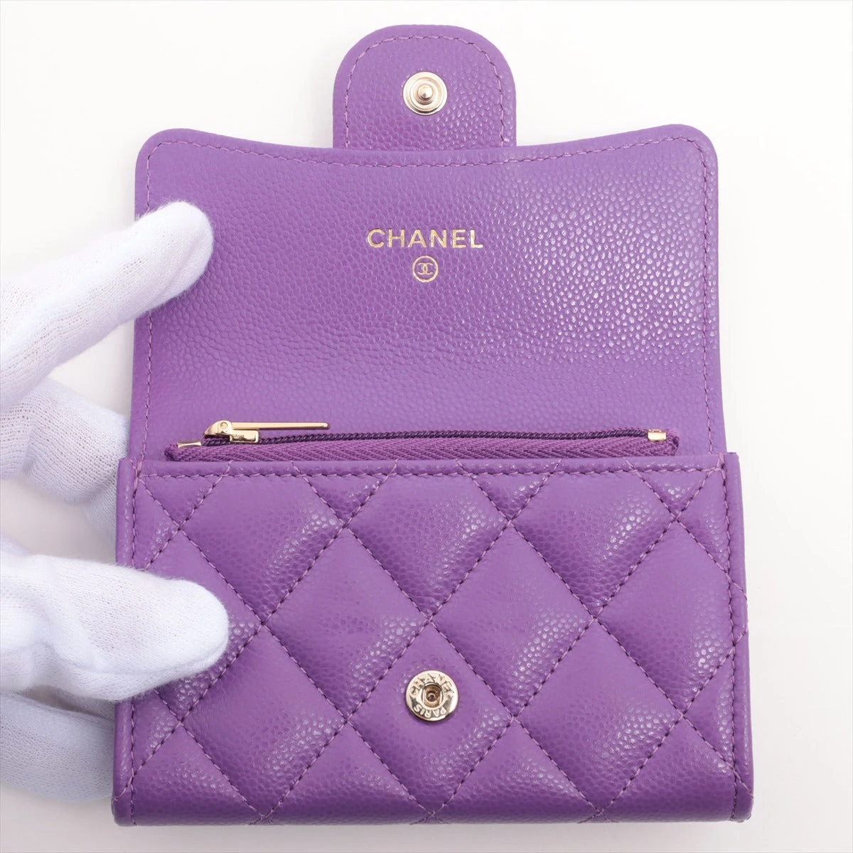 【美品】CHANEL マトラッセ キャビアスキン コインパース ゴールド金具 シャネルコインパース 14143 黒 ゴールド金具 レディース コイン