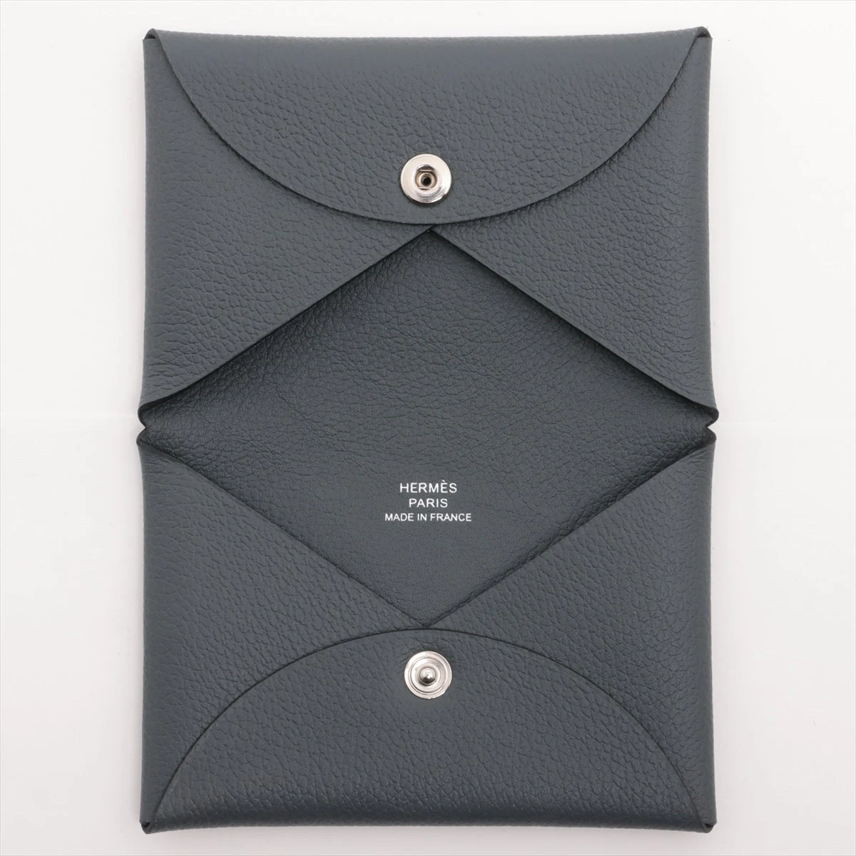 エルメス カルヴィ エバーカラー カードケース グレー シルバー金具 W