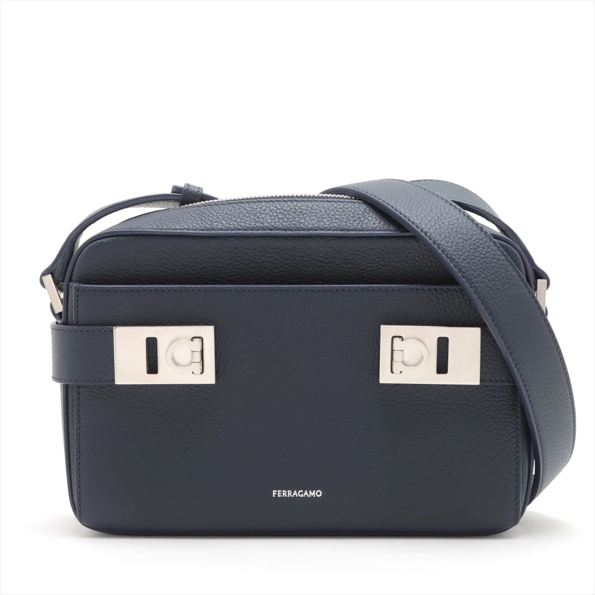 フェラガモ レザー ショルダーバッグ ネイビー A3140827｜中古ブランド 