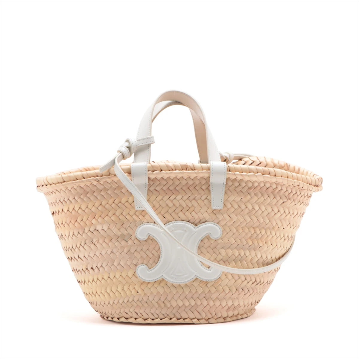 セリーヌ トリオンフ ラフィア×レザー トートバッグ ホワイト A3139748