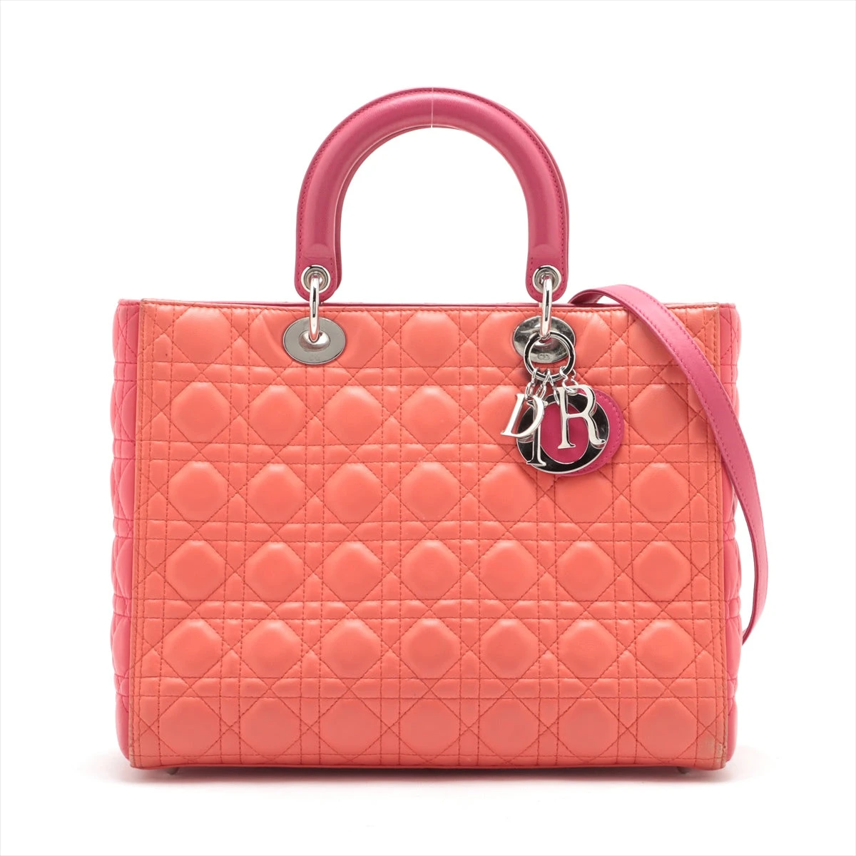 【美品】クリスチャンディオール　レディ　レザー　カナージュ　ハンドバッグ クリスチャンディオール レディディオール カナージュ ラージ レザー