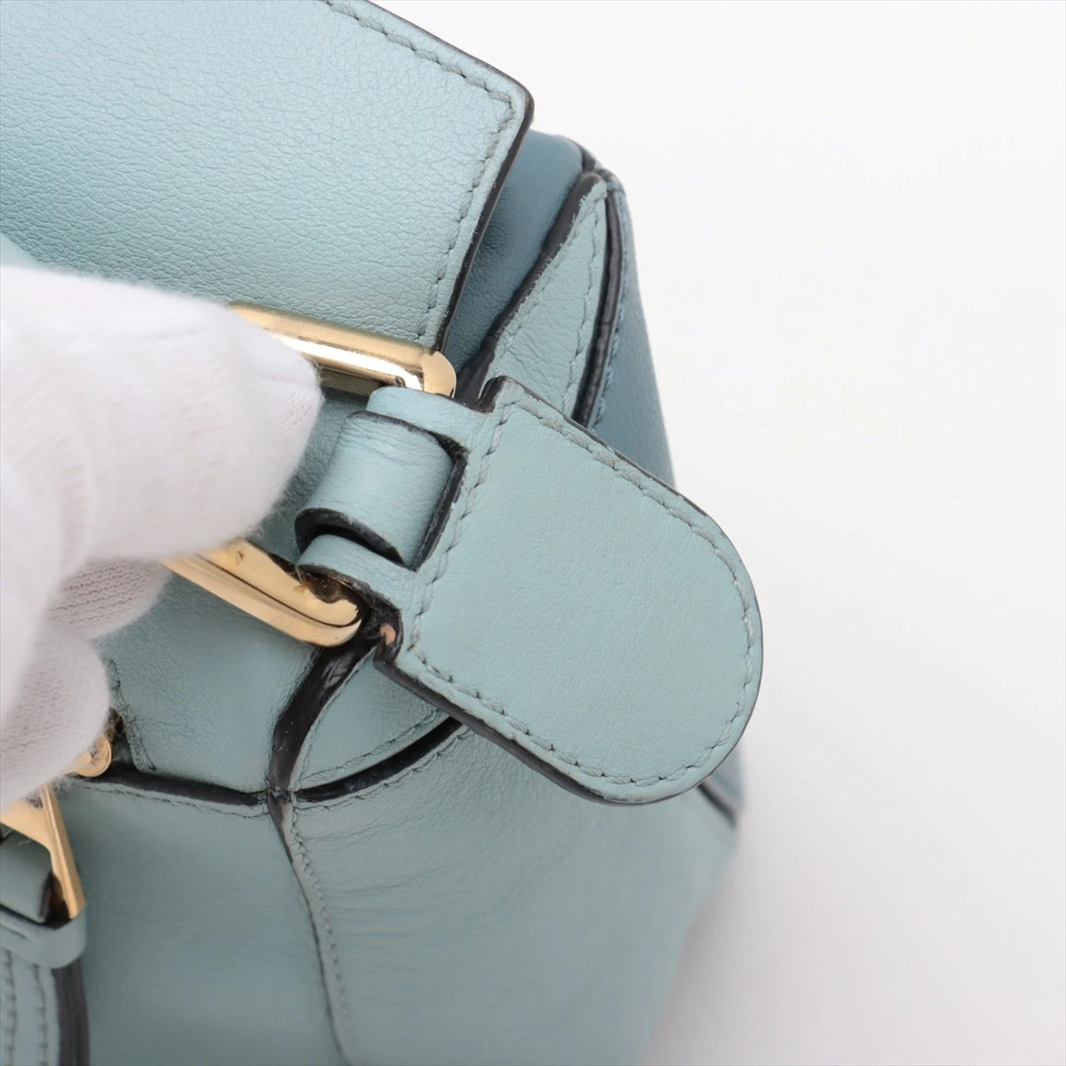 希少【LOEWE】ブルー レザー パズル ミディアム ハンドバッグ ロエベ パズルバッグ スモール レザー 2WAYハンドバッグ ブルー