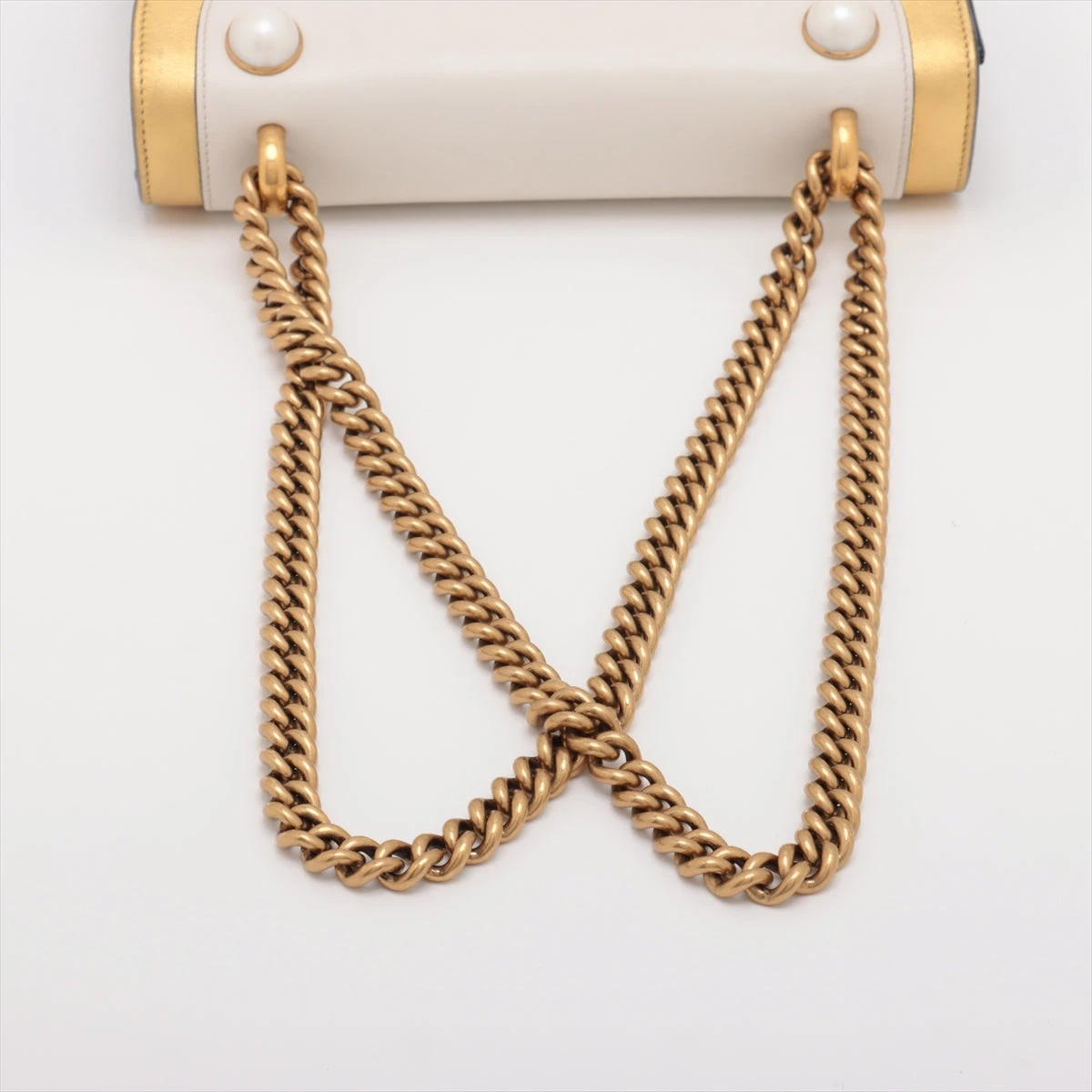 グッチ レザー チェーンショルダーバッグ ブラック×ホワイト 432282  