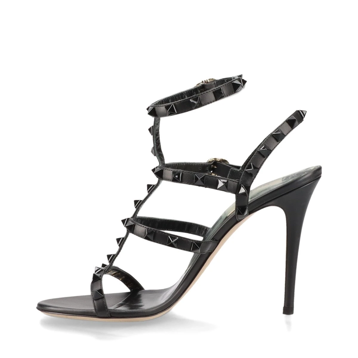 ヴァレンティノ レザー ファブリック ロックスタッズ サンダル ブラック 中古・古着通販】VALENTINO (ヴァレンティノ) ロックスタッズ